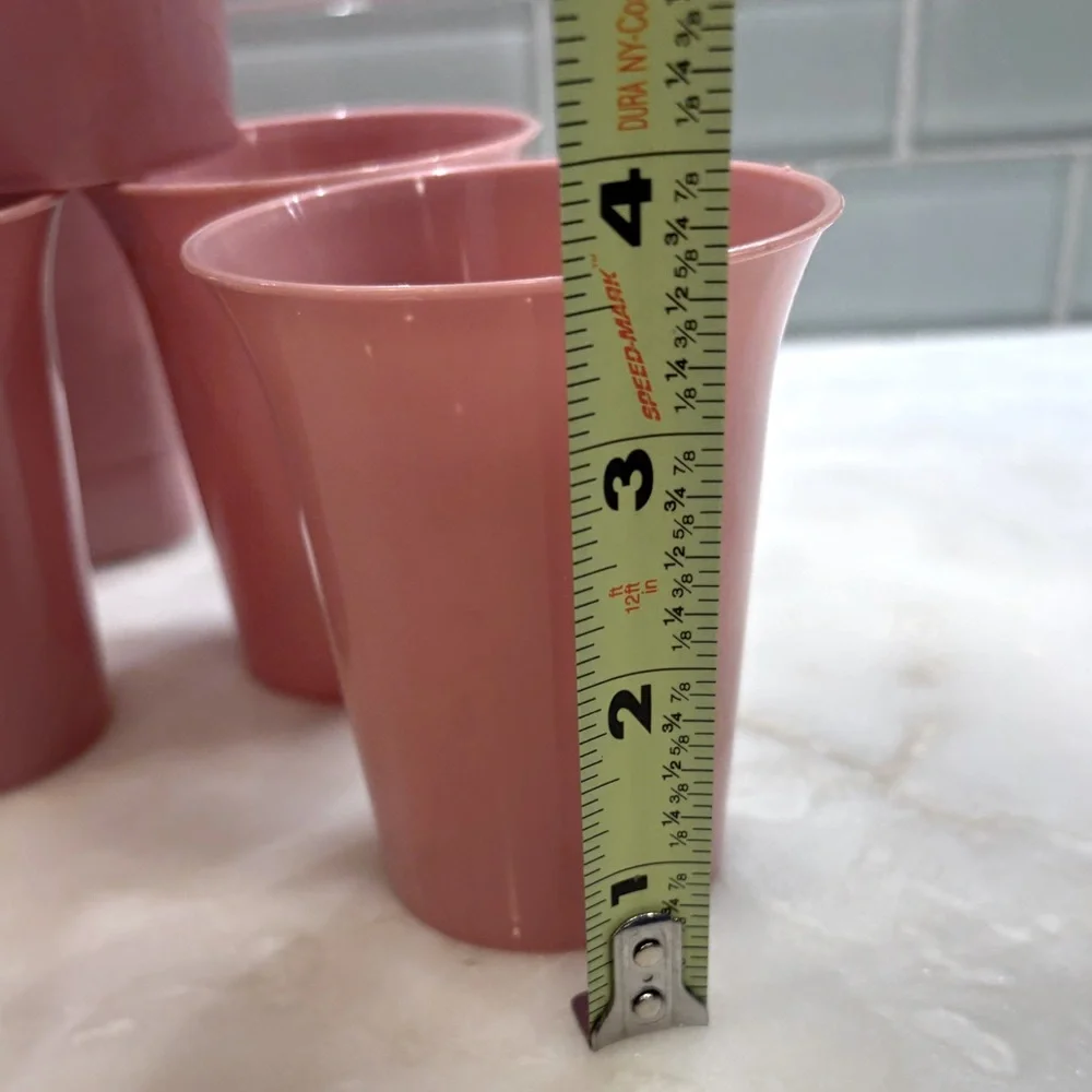 Vintage Mauve Waste Basket and Four Matching Cups